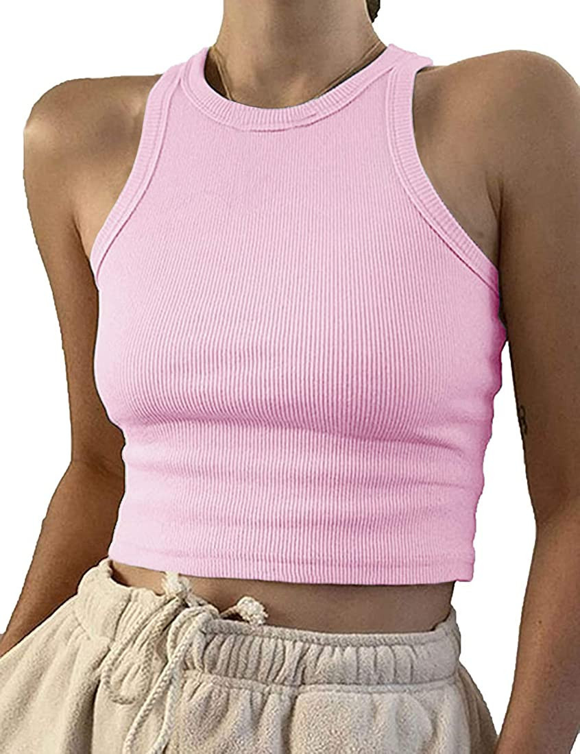 Artfish Women Casual Basic Sleeveless High Neck Rib-Knit Y2k Crop Tank Top | Amazon (US)