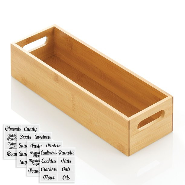 mDesign Bamboo Kitchen Pantry Cabinet or Refrigerator Food Storage Container Bin, Built-In Handle... | Walmart (US)