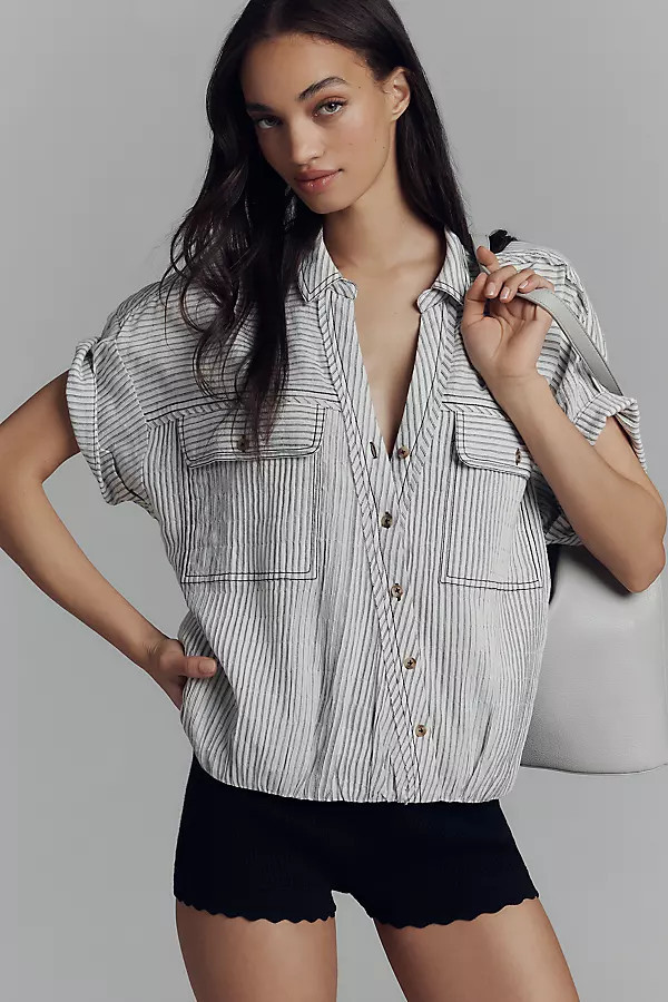 Short-Sleeve Breezy Bubble Blouse | Anthropologie (US)