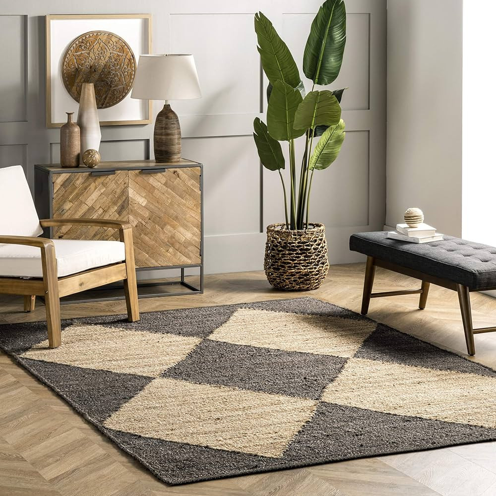 nuLOOM Pandora Diamond Jute Area Rug, 5' x 8', Black | Amazon (US)
