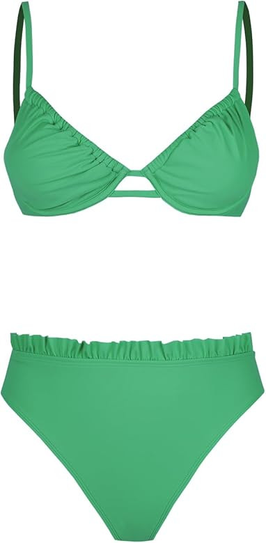 CUPSHE Women Swimsuit Bikini Set High Waisted Push Up Cheeky Drawstring Two Piece Bathing Suit | Amazon (US)