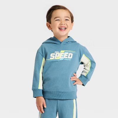 Toddler Boys' Speed Ahead French Terry Hooded Pullover Sweatshirt - Cat & Jack™ Blue | Target