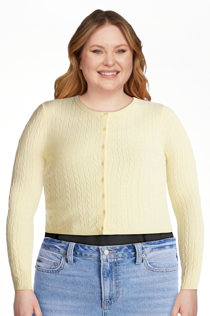 No Boundaries Cable Knit Crewneck Cardigan, Women's XXS-4X | Walmart (US)