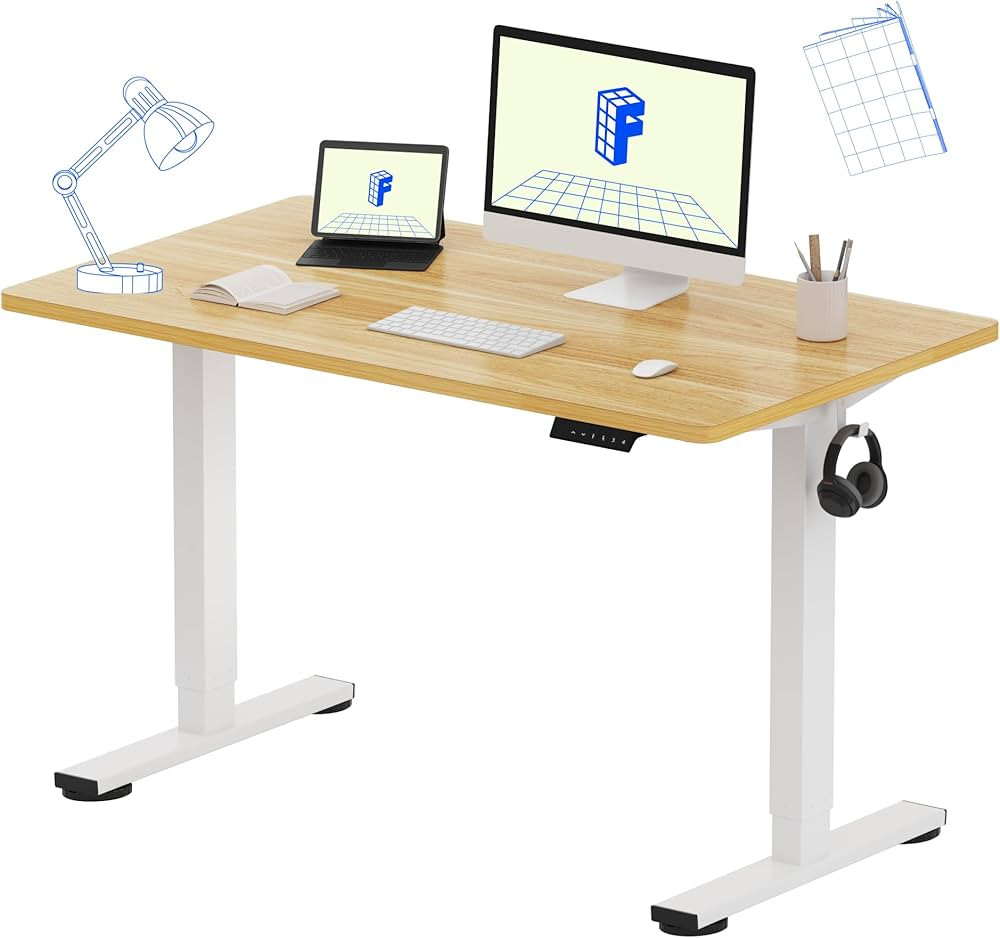 FLEXISPOT EN1 One Piece Standing Desk, 48 x 24 Inches Height Adjustable Desk Electric Stand up Desk Home Office Table for Computer Laptop (White Frame + Maple Desktop) | Amazon (US)