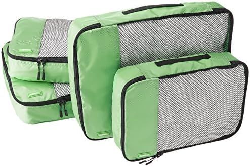 AmazonBasics 4 Piece Packing Travel Organizer Cubes Set - 2 Medium and 2 Large, Green | Amazon (US)