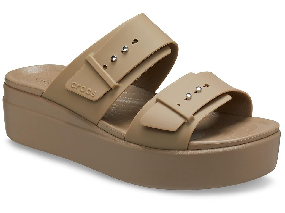 Crocs Brooklyn Buckle Low Wedge (Khaki) Women's Shoes | Zappos