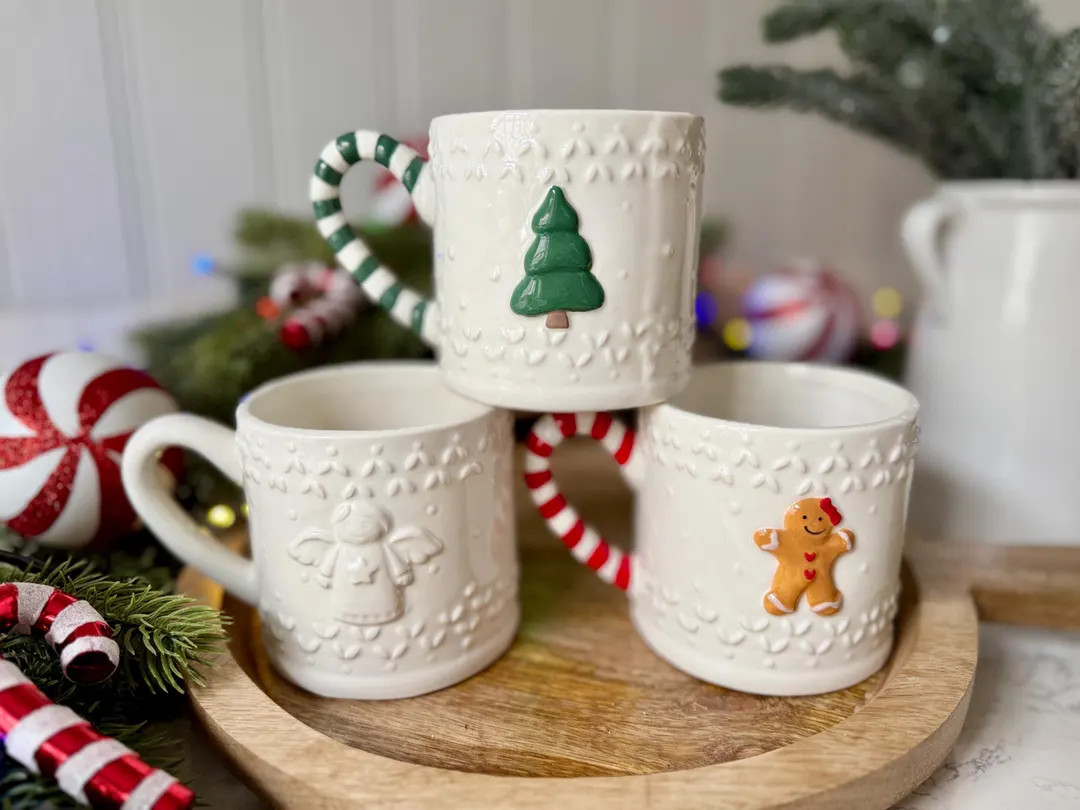 Christmas Embossed Ceramic Mug, 3 Designs Available, Angel, Christmas Tree and Gingerbread Lady -... | Etsy (US)
