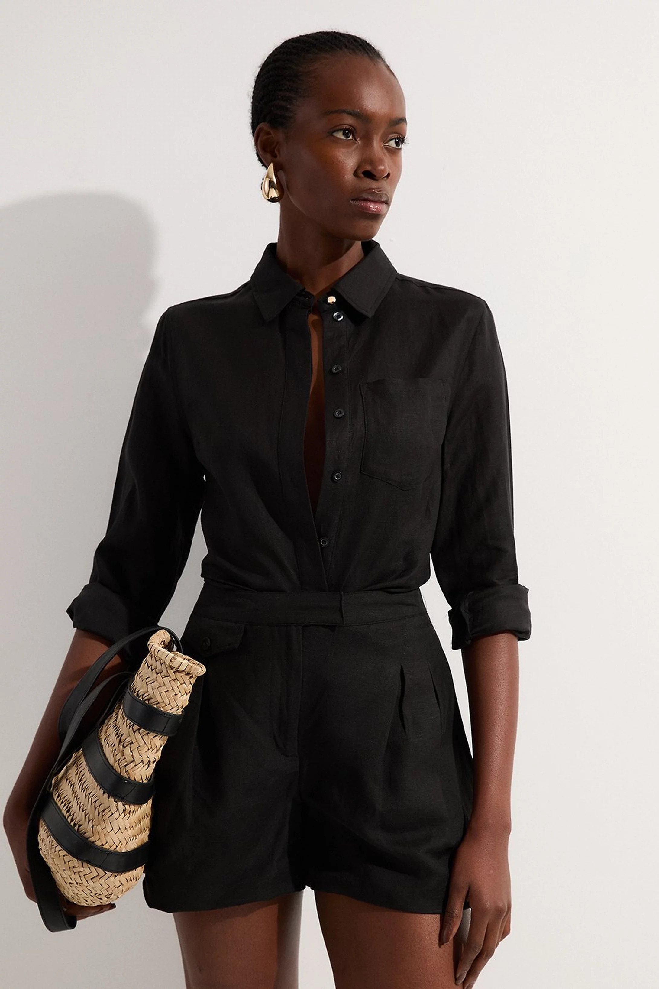 Viscose Linen Woven Long Sleeve Shirt | Karen Millen UK + IE + DE + NL