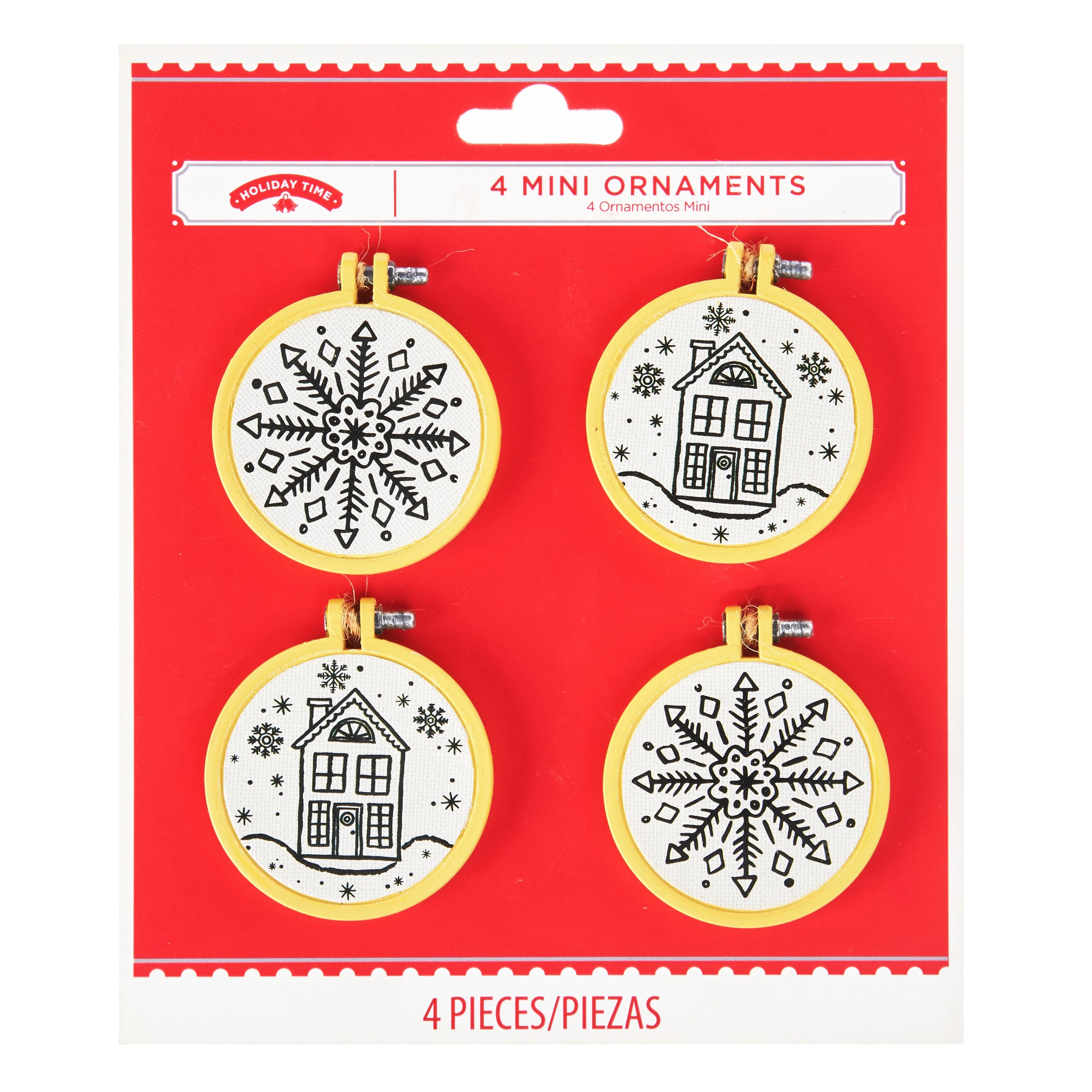 Holiday Time House and Snowflake Ornaments, 6.13", 4 Count - Walmart.com | Walmart (US)