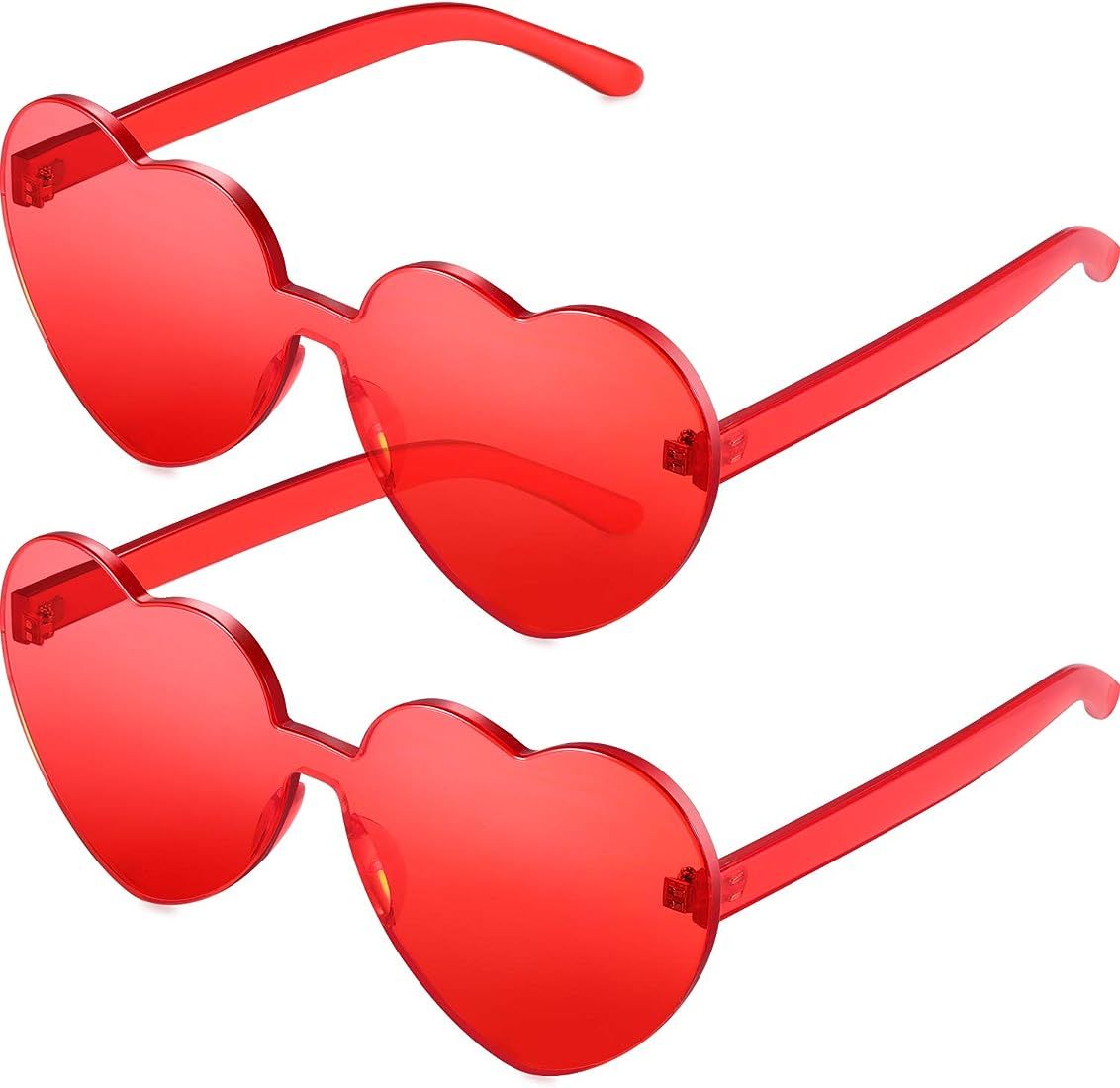 2 Pieces Heart Shape Rimless Sunglasses Transparent Candy Color Frameless Glasses Love Eyewear | Amazon (US)