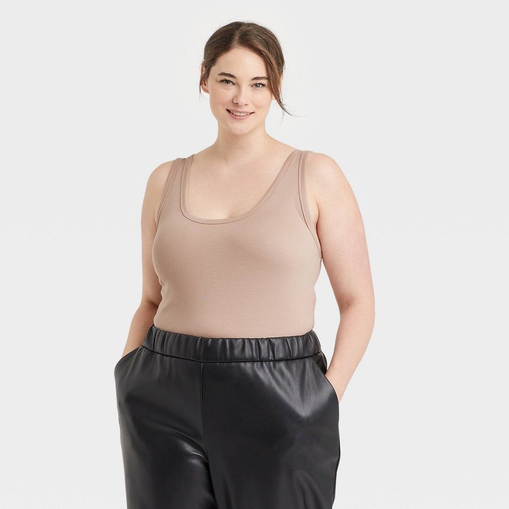 Women's Plus Size Double-Scoop Bodysuit - A New Day Beige 2X | Target