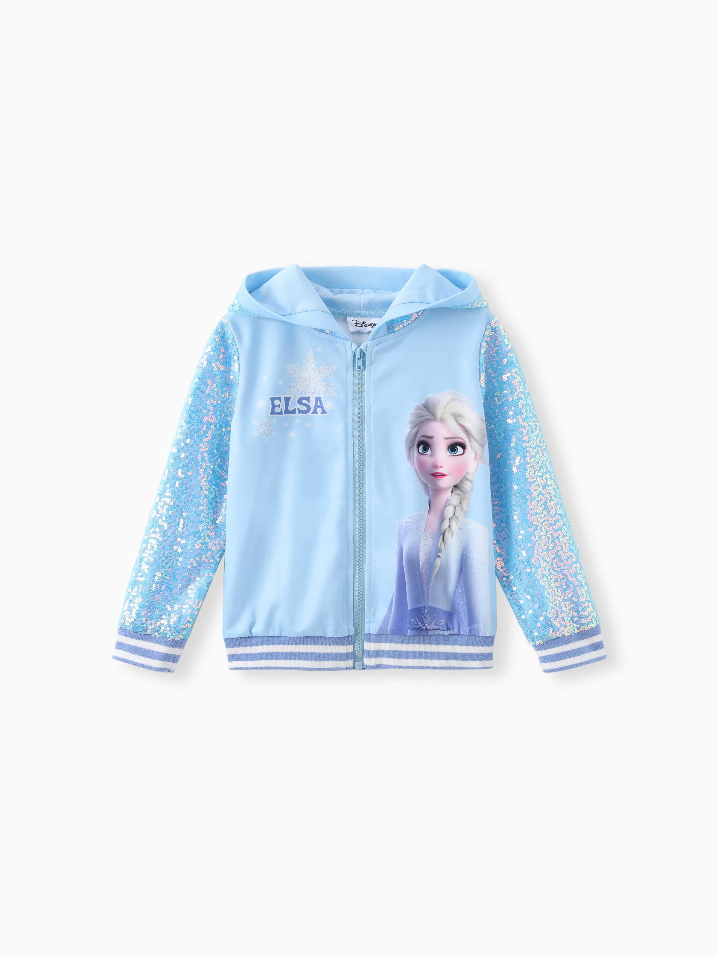 Disney Frozen Toddler Girl Elsa Sequin Hooded Bomber Jacket Blue - Blue / 3-4 Years | PatPat