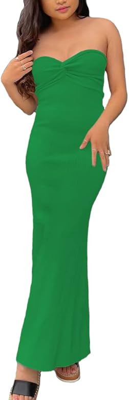 Sdencin Women Y2K Sexy Twist Knot Front Ribbed Knit Bodycon Bandeau Tube Dress Casual Solid Strap... | Amazon (US)