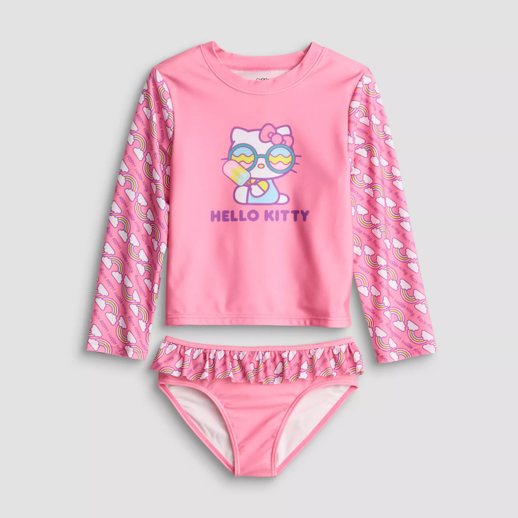 Girls 4-6x Hello Kitty 2-Piece Rashguard & Ruffled Swim Bottoms Set | Kohl's