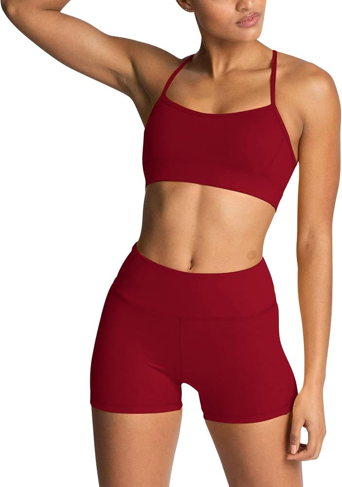 IMEKIS Women's Workout Sets 2 Piece Yoga Outfit High Waisted Biker Shorts Leggings Sports Bra Gym... | Amazon (US)
