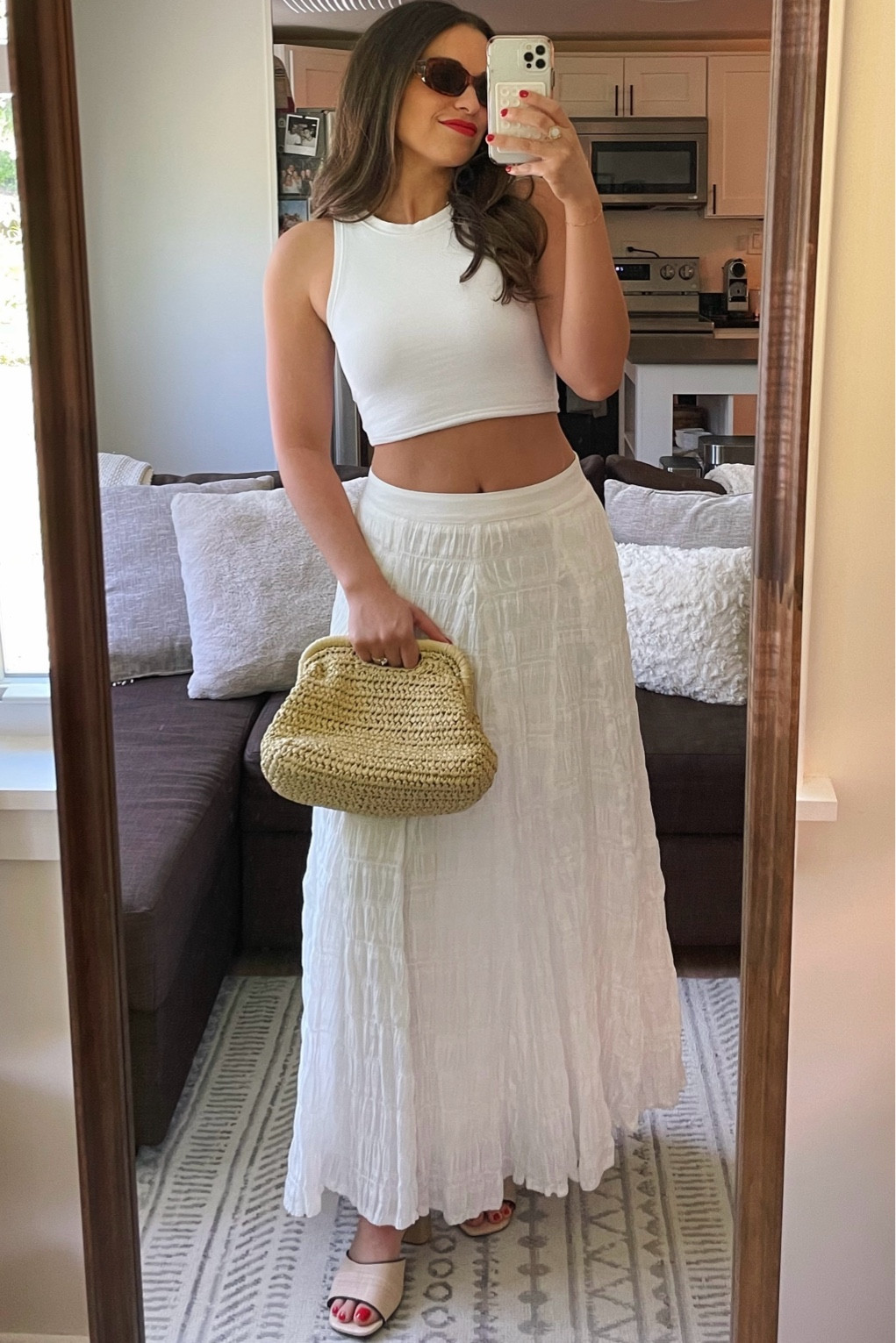 All white summer outfit 🤍

White tank, white maxi skirt, tiered maxi skirt, vacation outfit, straw clutch bag, summer heels

#LTKStyleTip #LTKWedding #LTKTravel