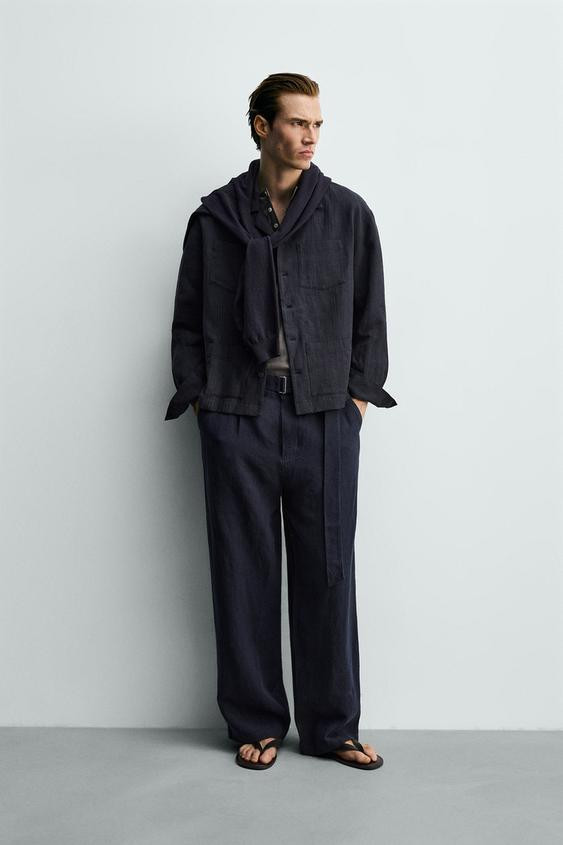 RELAXED FIT 100% LINEN BELTED PANTS | Zara US