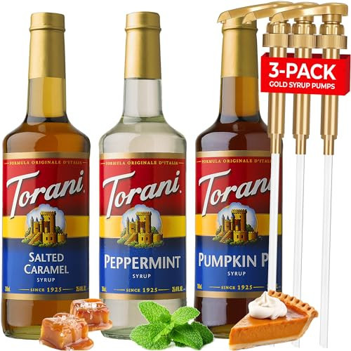 Torani Holiday Syrup Flavors - Pumpkin Pie, Peppermint, Salted Caramel Syrup with Little Squirt Syrup Pump 3-Pack 25.4 Ounces | Amazon (US)
