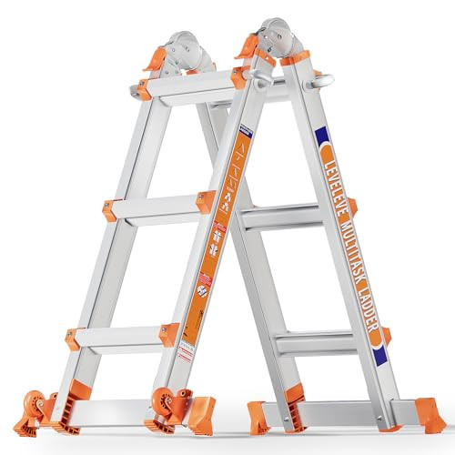 LEVELEVE Ladder, A Frame 3 Step Ladder, 11FT Extension Ladder with Stabilizer Bar & Wheels,330 lbs Security Load Multi Position Ladder for Stairs Home Indoor Outdoor Roof | Amazon (US)