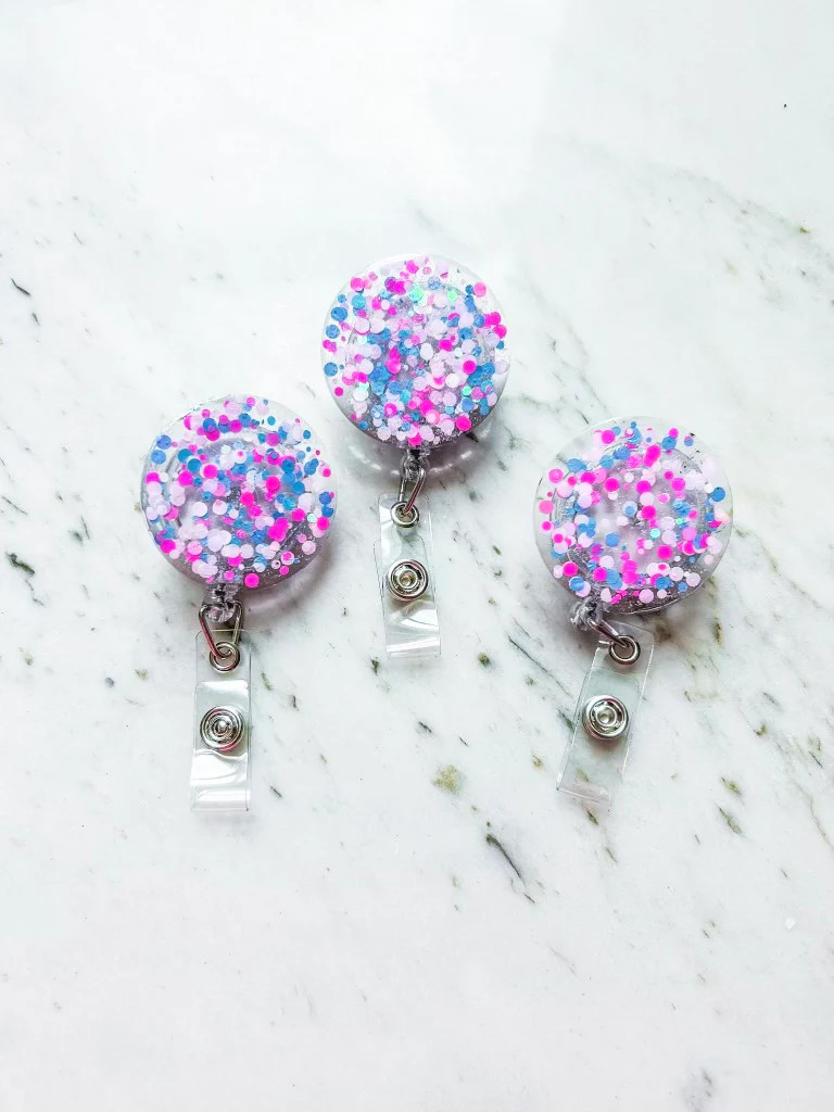 Glitter Badge Reel: Purple/Blue Confetti | Lanyard Lovebirds