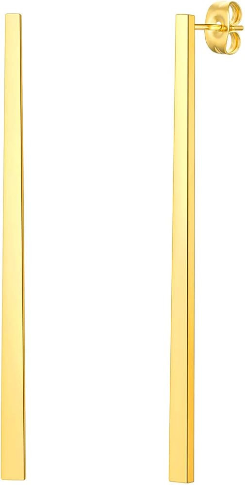 FindChic Stainless Steel Bar Drop Earrings 18K Gold Plated Thin Flat Geometric Round/Stick/Rectan... | Amazon (US)