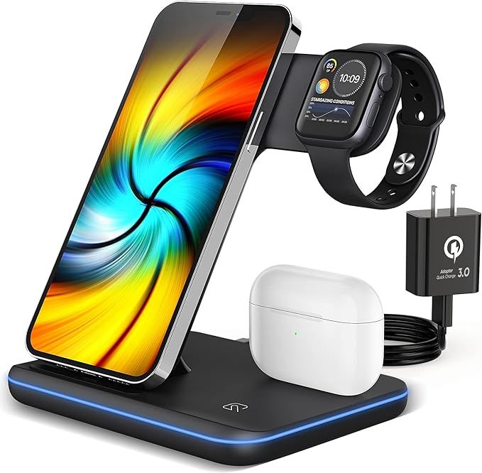 Wireless Charging Station, 2021 Upgraded 3 in 1 Wireless Charger Stand with Breathing Indicator C... | Amazon (US)