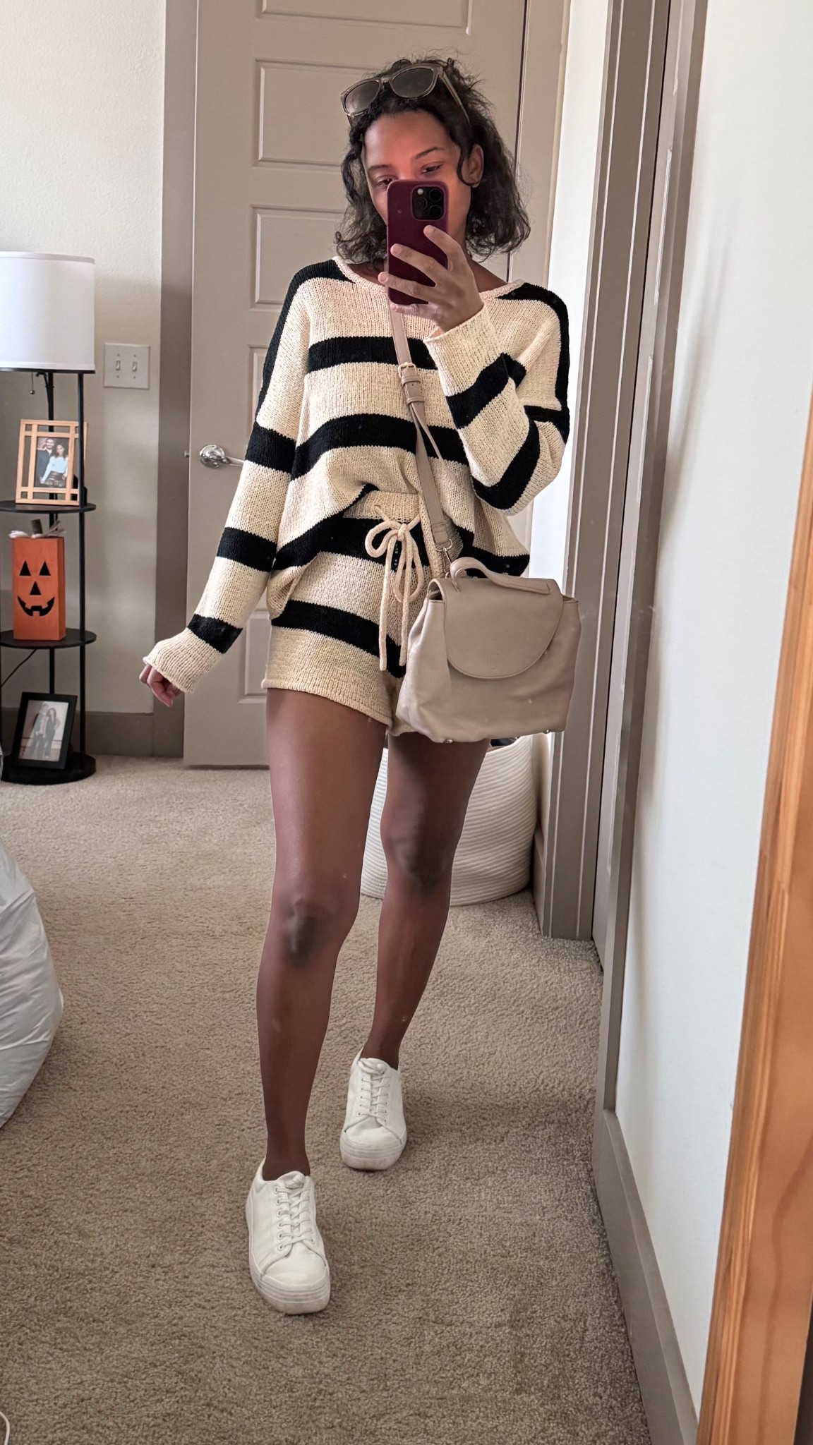 Stripe shorts & sweater set - this one is old from Pink Lily
Fall transition outfit 
Casual fall outfit 
Lounge shorts set

#LTKStyleTip