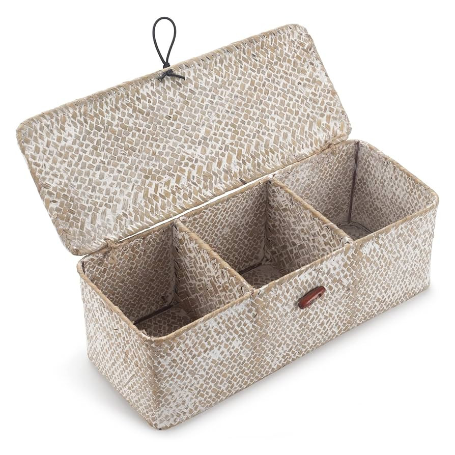 Seagrass Storage Basket with Lid Rectangular Small Woven Shelf Baskets with Sections for Organize... | Amazon (US)
