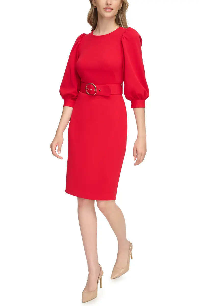 Calvin Klein Puff Sleeve Belted Sheath Dress | Nordstromrack | Nordstrom Rack