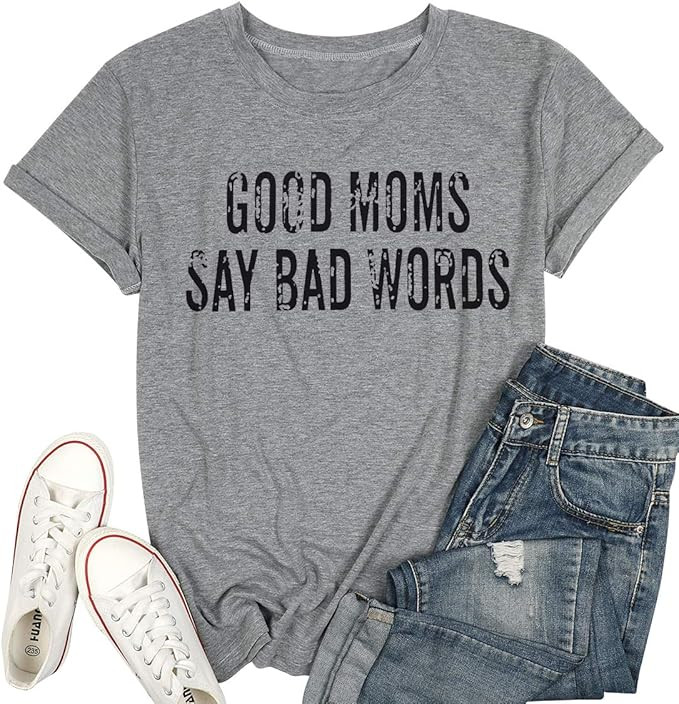 Good Mom Say Bad Words T Shirt Mom Life Short Sleeve Shirts Mama Tshirt Women Funny Graphic Print... | Amazon (US)