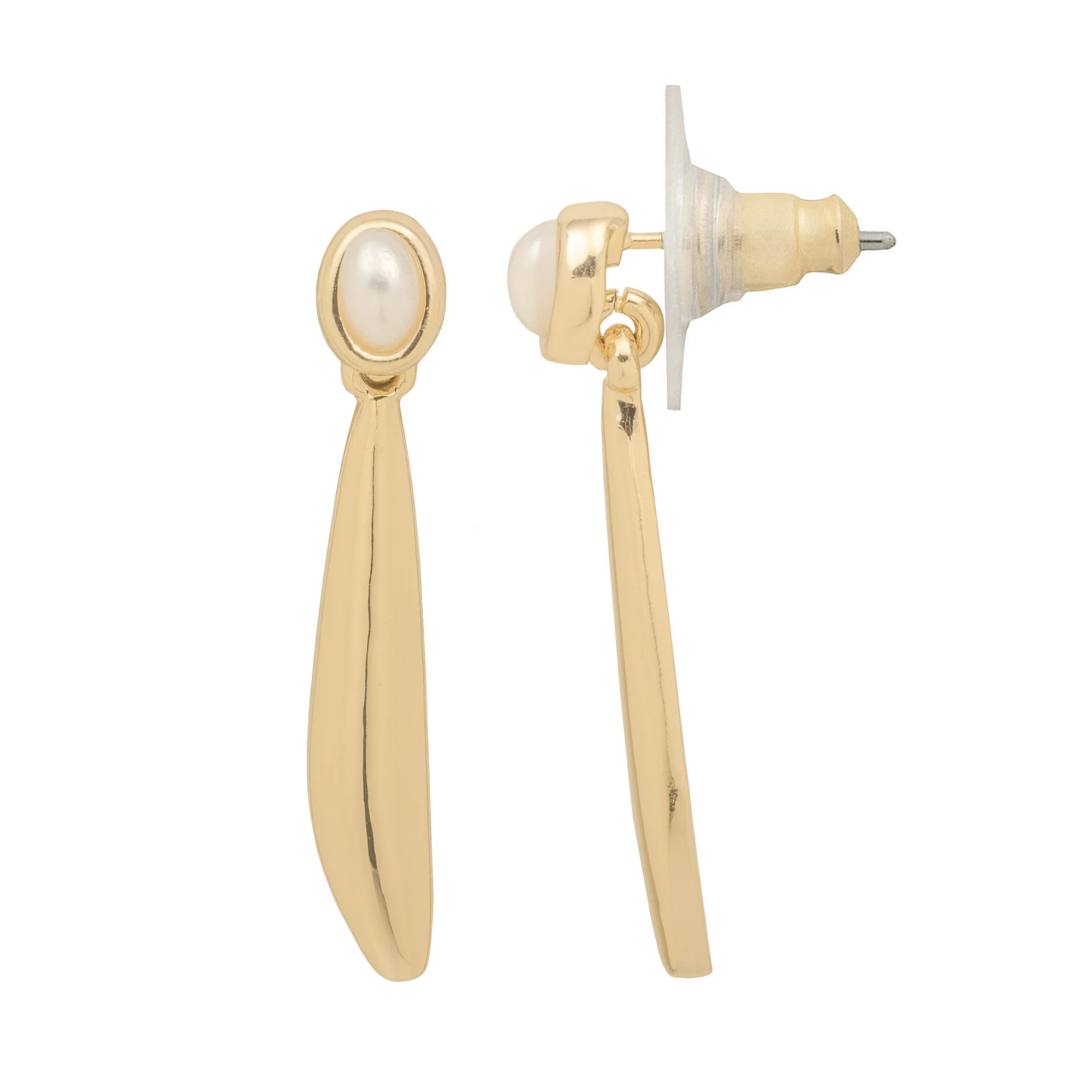 LC Lauren Conrad Gold Tone Sleek Elongated Simulated Pearl Drop Earrings | Kohl's