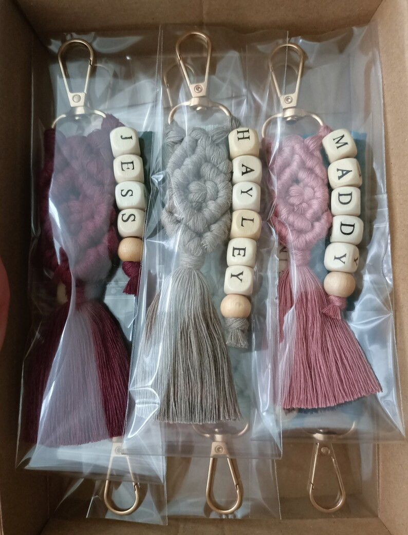 Macrame Name Keychain for Bridesmaid With Card and Flower, Custom Keychain, Bridal Shower Favor, ... | Etsy (US)