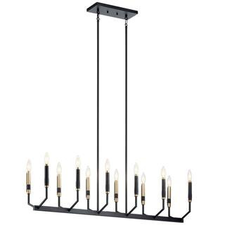 KICHLER Armand 42.75 in. 12-Light Black with Bronze Accent Contemporary Candle Linear Chandelier ... | The Home Depot
