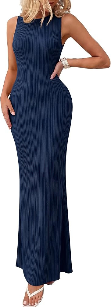 PRETTYGARDEN Women's 2026 Summer Casual Maxi Dresses Ribbed Knit Sleeveless Bodycon Elegant Going... | Amazon (US)