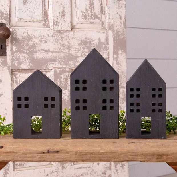 Modern Farmhouse Village House Tabletop Decor Set of 3 | Antique Farm House