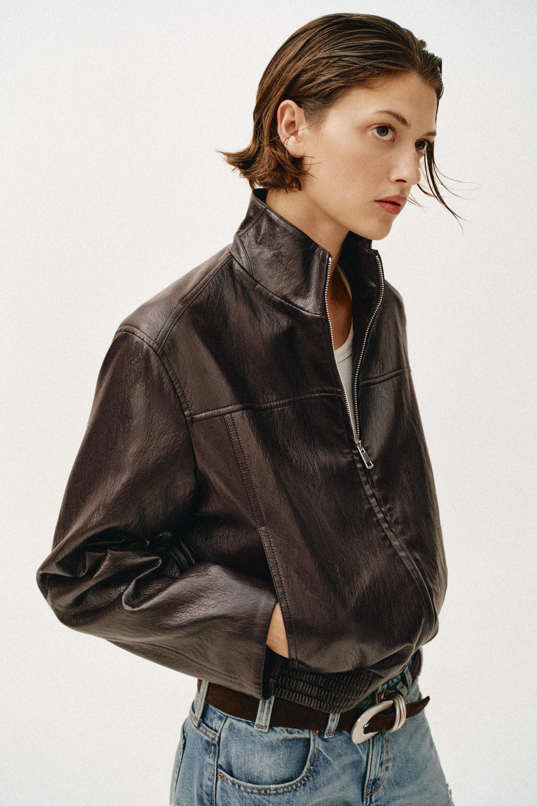 CROPPED FAUX LEATHER BOMBER JACKET | Zara US