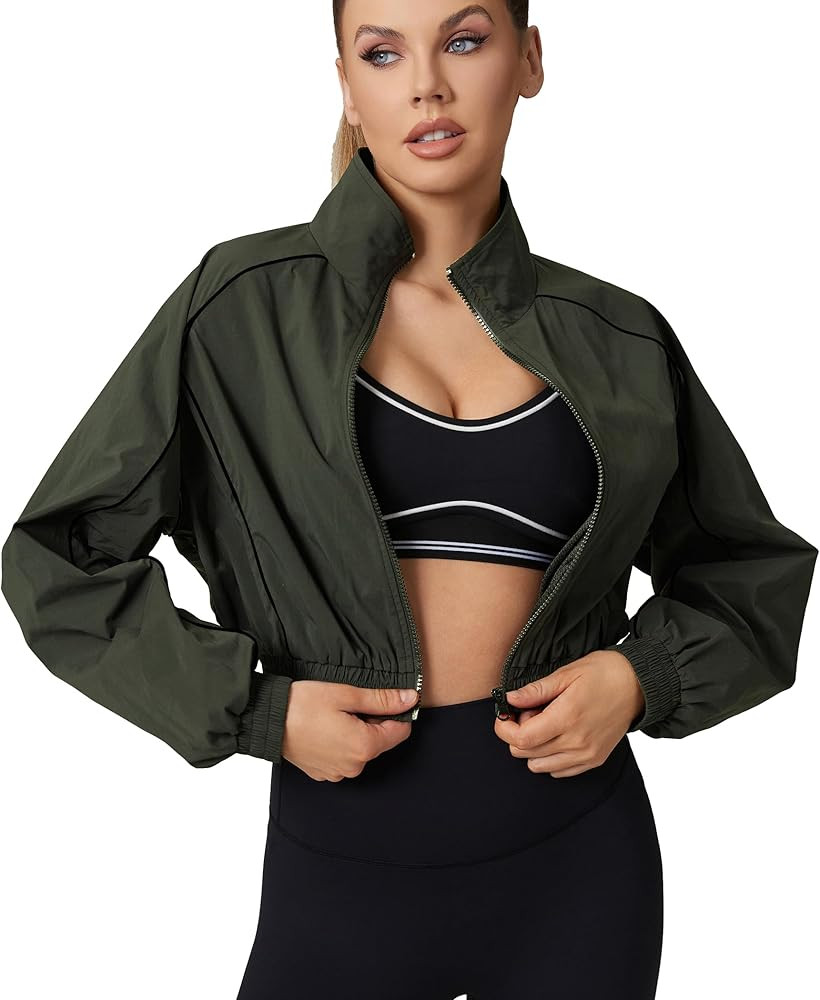 Move With You Athletic Windbreaker Cropped Jacket Women - Lightweight Track Zip Up Sporty Jackets... | Amazon (US)