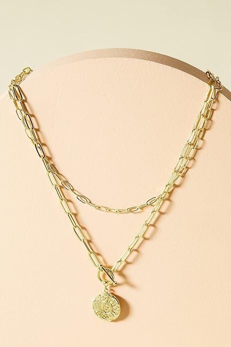 PAVOI 14K Gold Plated Layering Necklaces | Stylish Minimalist Design Pendant Necklaces | Bar, Cir... | Amazon (US)