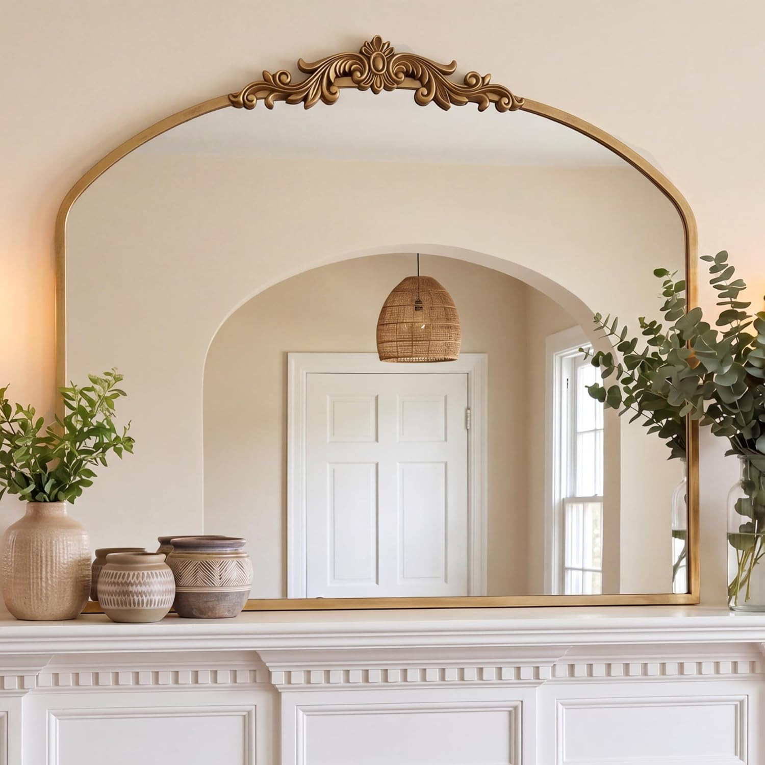 PERFNIQUE Vintage Mirror, 36" X 30" Gold Arched Antique Baroque Mirror | Amazon (US)
