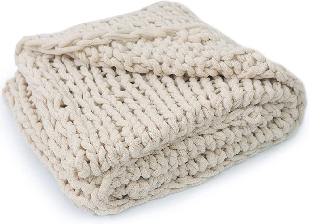 Cheer Collection Knitted Decorative Throw Blanket - Big Chunky Cable Knit Blanket - Large and Ext... | Amazon (US)