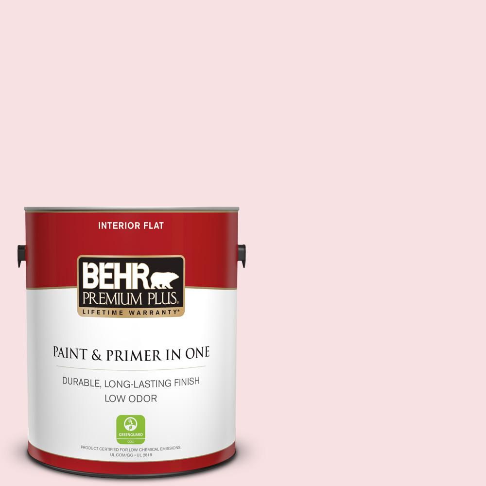 BEHR PREMIUM PLUS 1 gal. #RD-W02 Candy Floss Flat Low Odor Interior Paint and Primer in One-10500... | The Home Depot