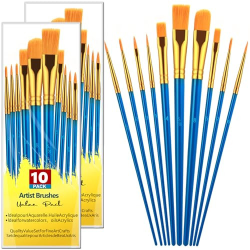 DOMMARE 20Pcs Paint Brushes for Acrylic Painting, Round-Pointed Tip Paintbrushes Nylon Hair Artist Paint Brush for Oil Watercolor, Face Nail Art, Miniature Detailing & Rock Painting, Blue | Amazon (US)