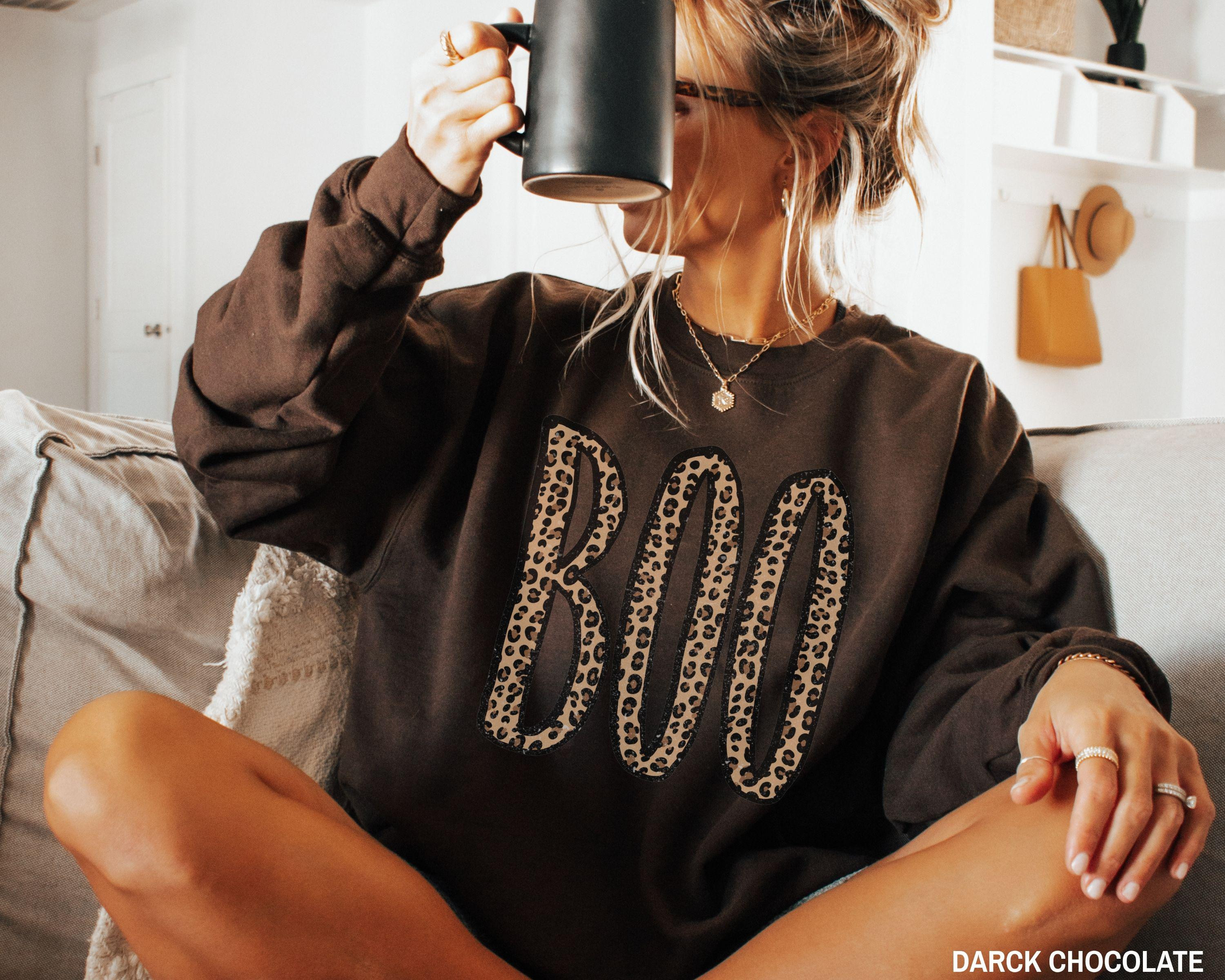 Boo Halloween Sweatshirt for Women, Leopard Print Boo Crewneck, Spooky Season Sweatshirt, Fall Season Gift | Etsy (Global)