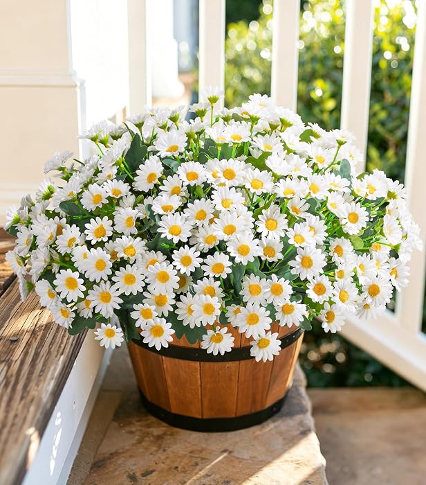 Daisy Artificial Flowers for Outdoors Decoration, 6 Bundles Fake Plants Flowers Bouquet White Fau... | Amazon (US)