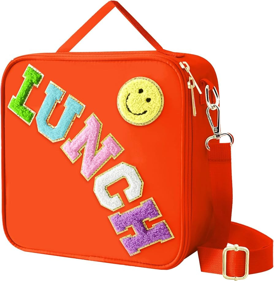 Insulated Lunch Bag With Adjustable Shoulder Strap, Nylon Preppy Lunch Box Large Insulated Lunch ... | Amazon (US)