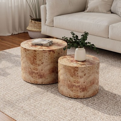 CAVINAS Coffee Tables for Living Room Nesting Cylinder Coffee Table Set of 2 Wooden Circle Accent Tables for Bedroom Office, Apartment, Natural Burl | Target