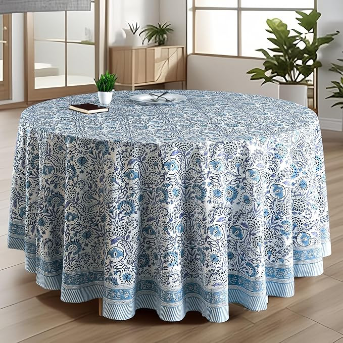 CPC Round Tablecloth- Cotton Indian Block Print Tablecloth -Handmade Printed Washable Cotton Tabl... | Amazon (US)