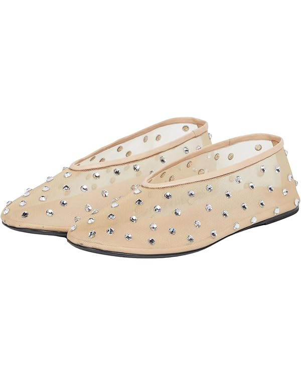Arqa Crystal-Embellished Mesh Flats Rhinestone Ballet Flat Slip On Ballerina Shoes Comfortable Ca... | Amazon (US)