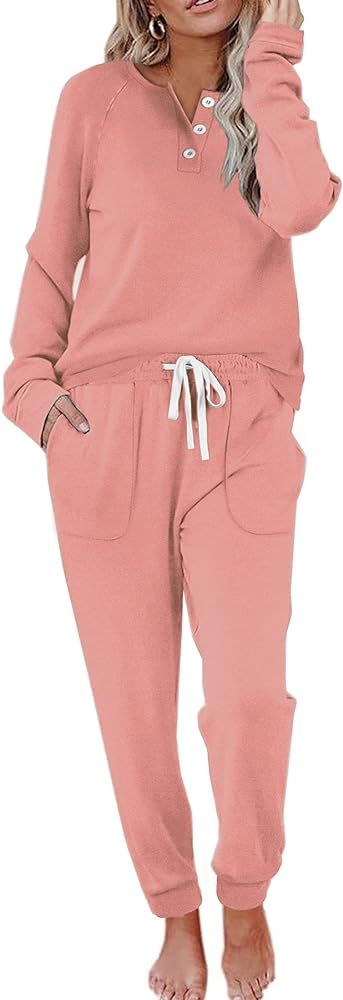 WIHOLL Two Piece Outfits for Women Lounge Sets Button Down Sweatshirt Sweatpants Sweatsuits Set with | Amazon (US)