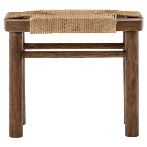 Jacob Coastal Beach Cotton Rope Wrapped Brown Mahogany Rounded Legs Stool | Kathy Kuo Home